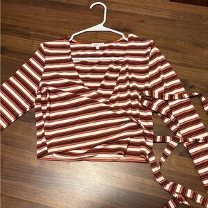 Ribbed striped wrap top in medium